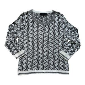 ST. JOHN | Black & Cream 3/4 Sleeve Wool Blend Sweater Sz S